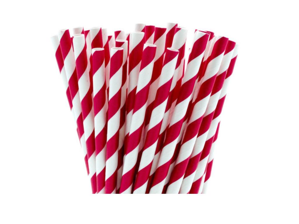 Słomki papierowe / 6x200mm / czerwono-bi
