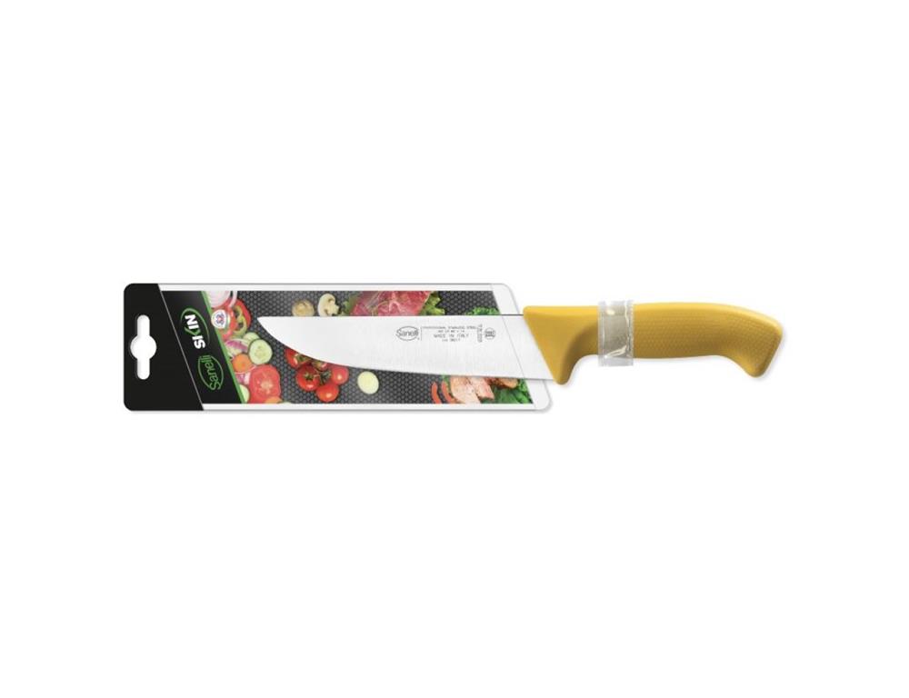 Nóż rzeźnicki / 18 cm / żółty / skóra