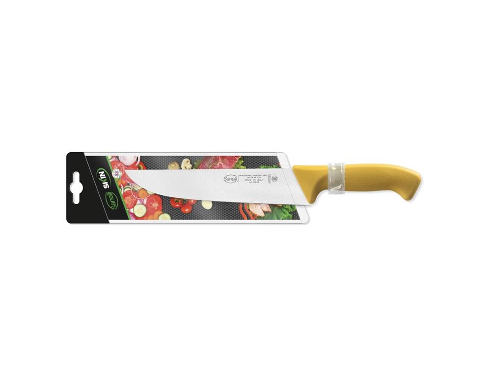 Nóż rzeźnicki / 22 cm / żółty / skóra