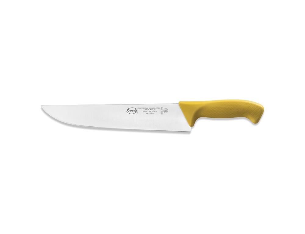 Nóż rzeźnicki / 27 cm / żółty / skóra