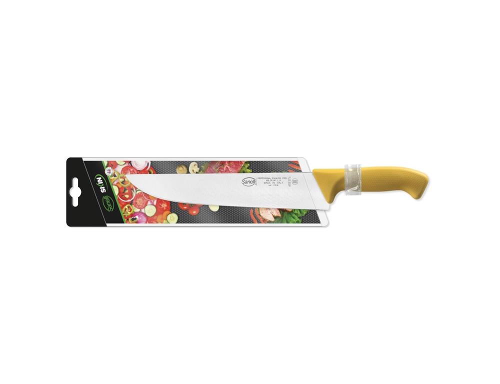 Nóż rzeźnicki / 27 cm / żółty / skóra